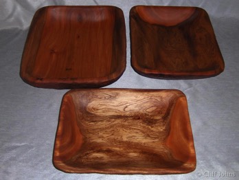  3 Kumani, hand carved platters for the sailing canoe Hokule]a, used on the worldwide voyage, lagest 14 x 10 x 2 1/2 